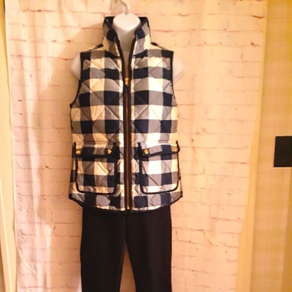 NWOT J.Crew "Excursion" Down Fill Quilted Vest Navy/Ivory Buffalo Check XXS/sz.0 - Picture 3 of 8